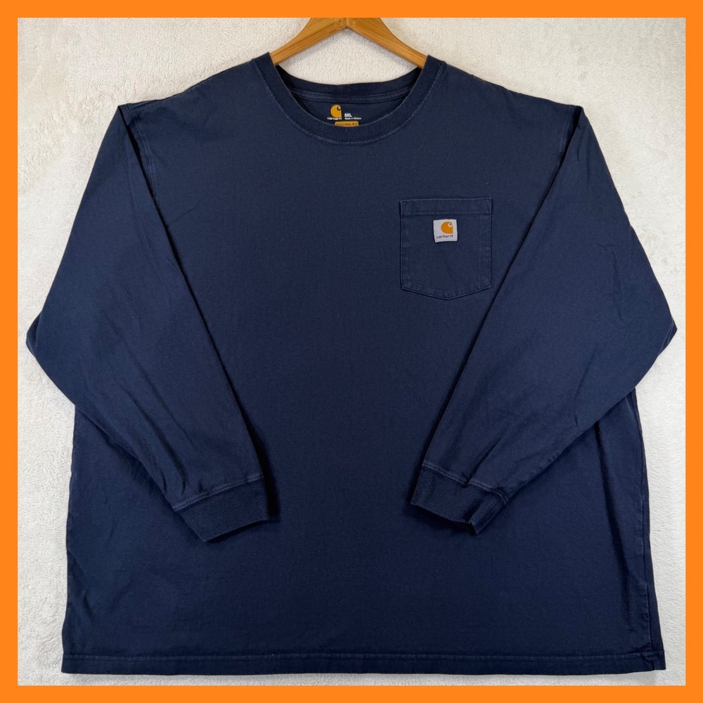 Carhartt K126 NVY Navy Blue Long Sleeve Pocket T-Shirt Mens 5XL Original Fit